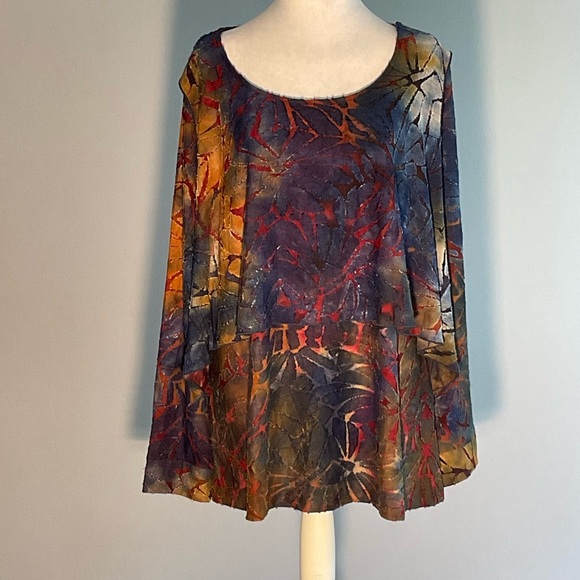 Attitudes by Renee XL Vibrant Fall Colors Scoop Neck Burnout Long Sleeves Blouse - Picture 14 of 16